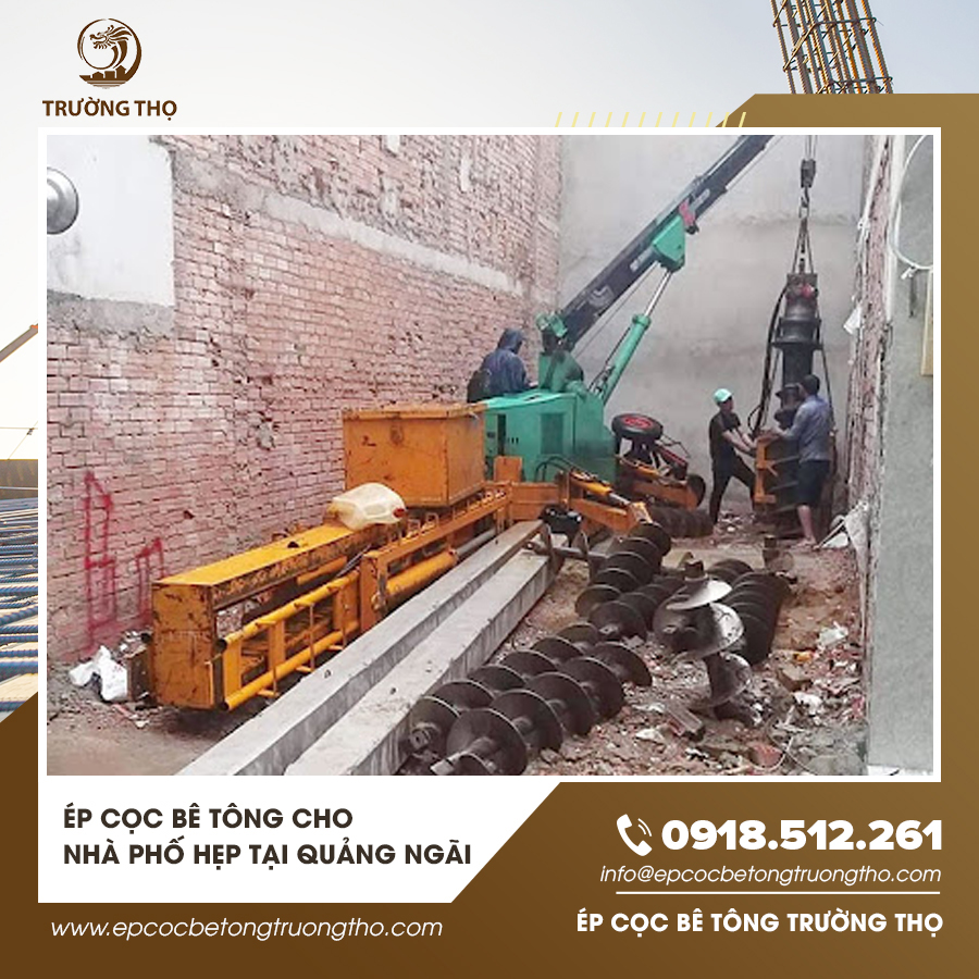 Máy móc hiện đại trong quá trình ép cọc bê tông cho nhà phố hẹp