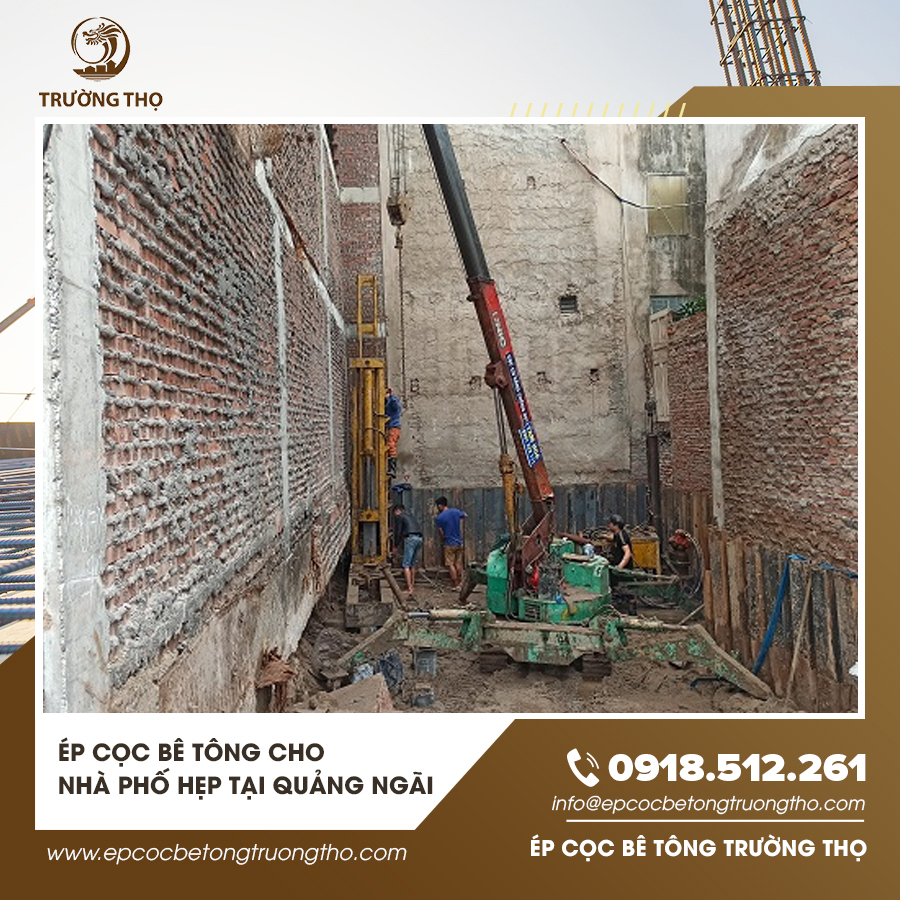Hình ảnh kỹ sư thi công ép cọc bê tông cho nhà phố hẹp