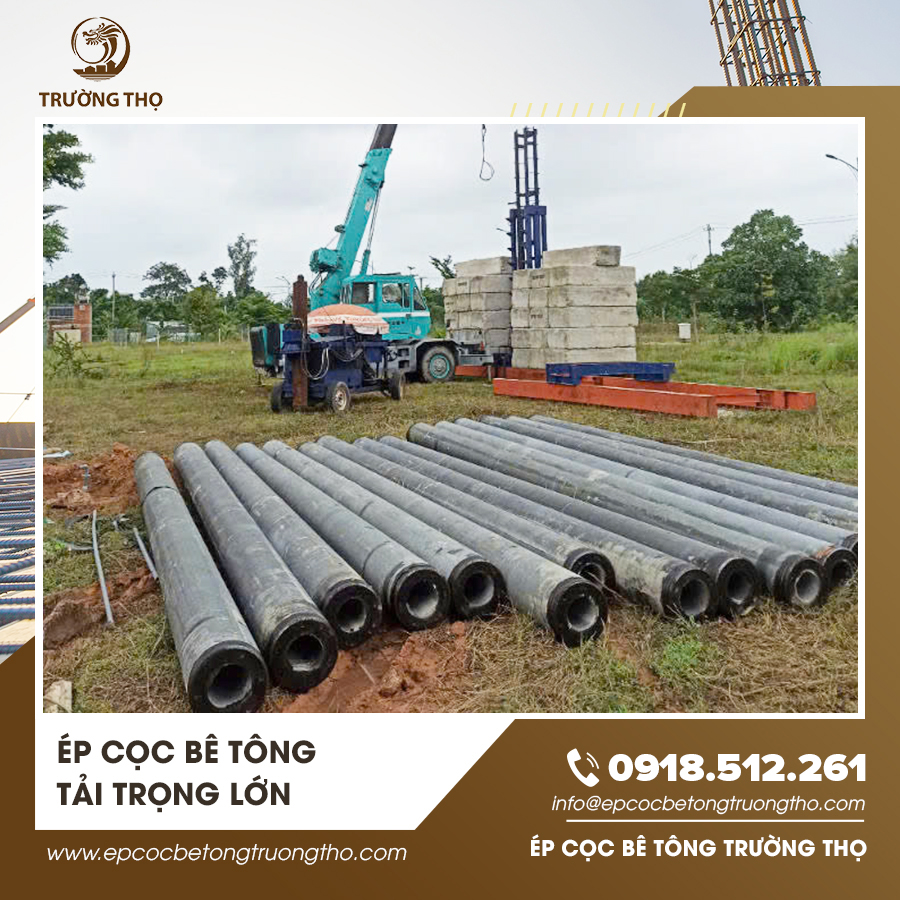 Quá trình thi công ép cọc bê tông tải trọng lớn, đảm bảo độ bền cho nền móng