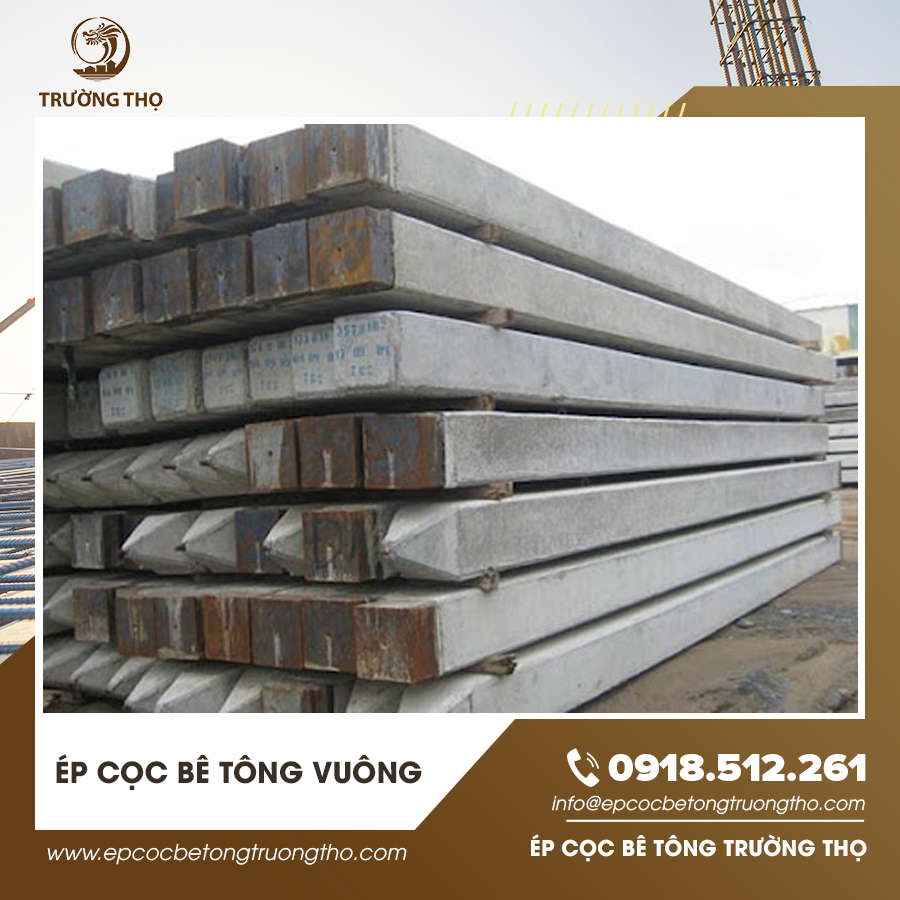 Cọc bê tông vuông được xếp ngay ngắn chuẩn bị đưa vào thi công